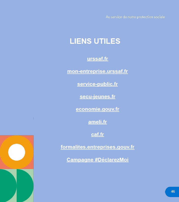 Liens vers les sites utiles (Urssaf et autre) à destination des entrepreneurs. 